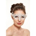 Kayso Regal White Floral Laser Cut Masquerade Mask with Clear Rhinestones One Size K2004WH